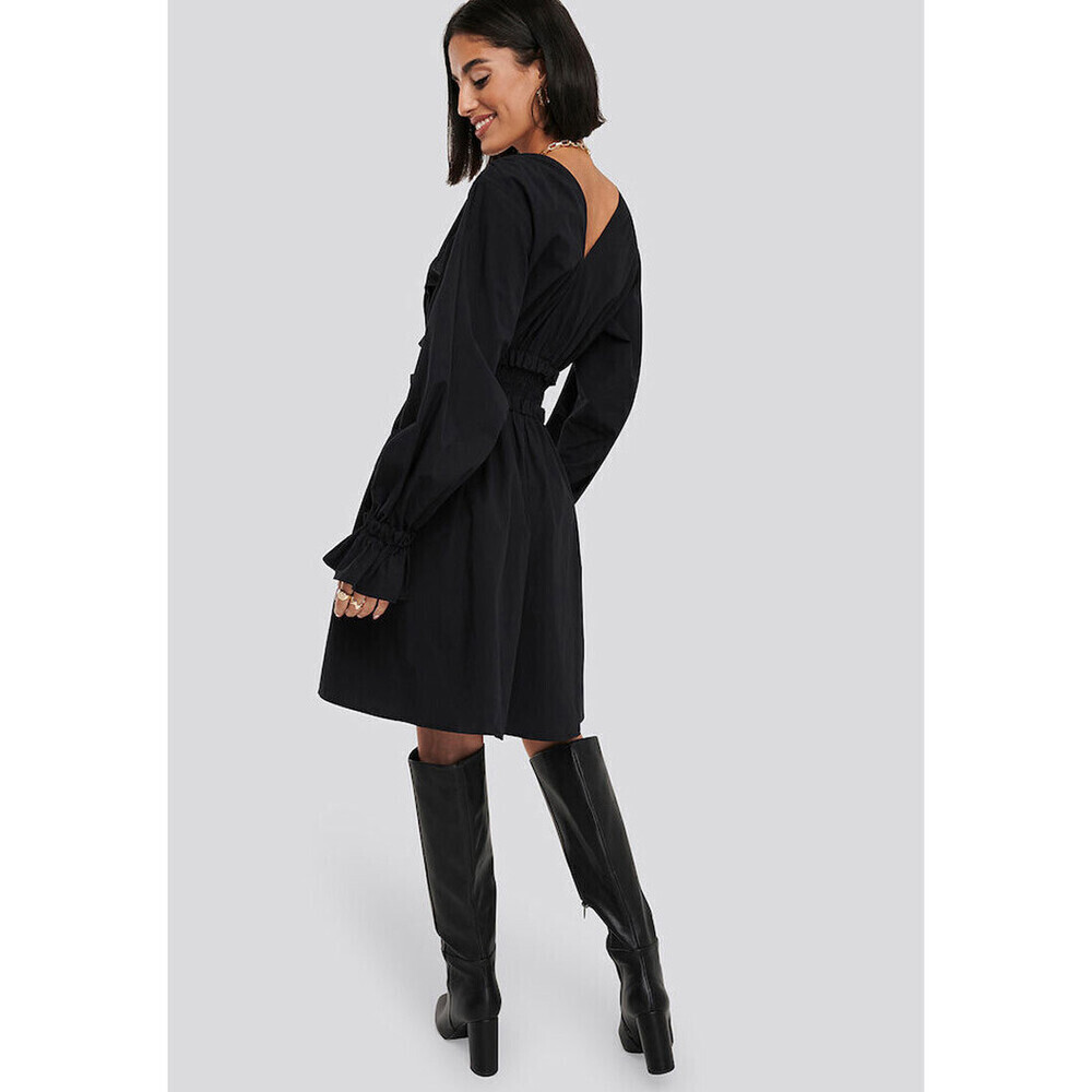 NA-KD Gathered Puff Sleeve Mini Dress In Black Size 34 EU (4US) - Picture 3 of 4